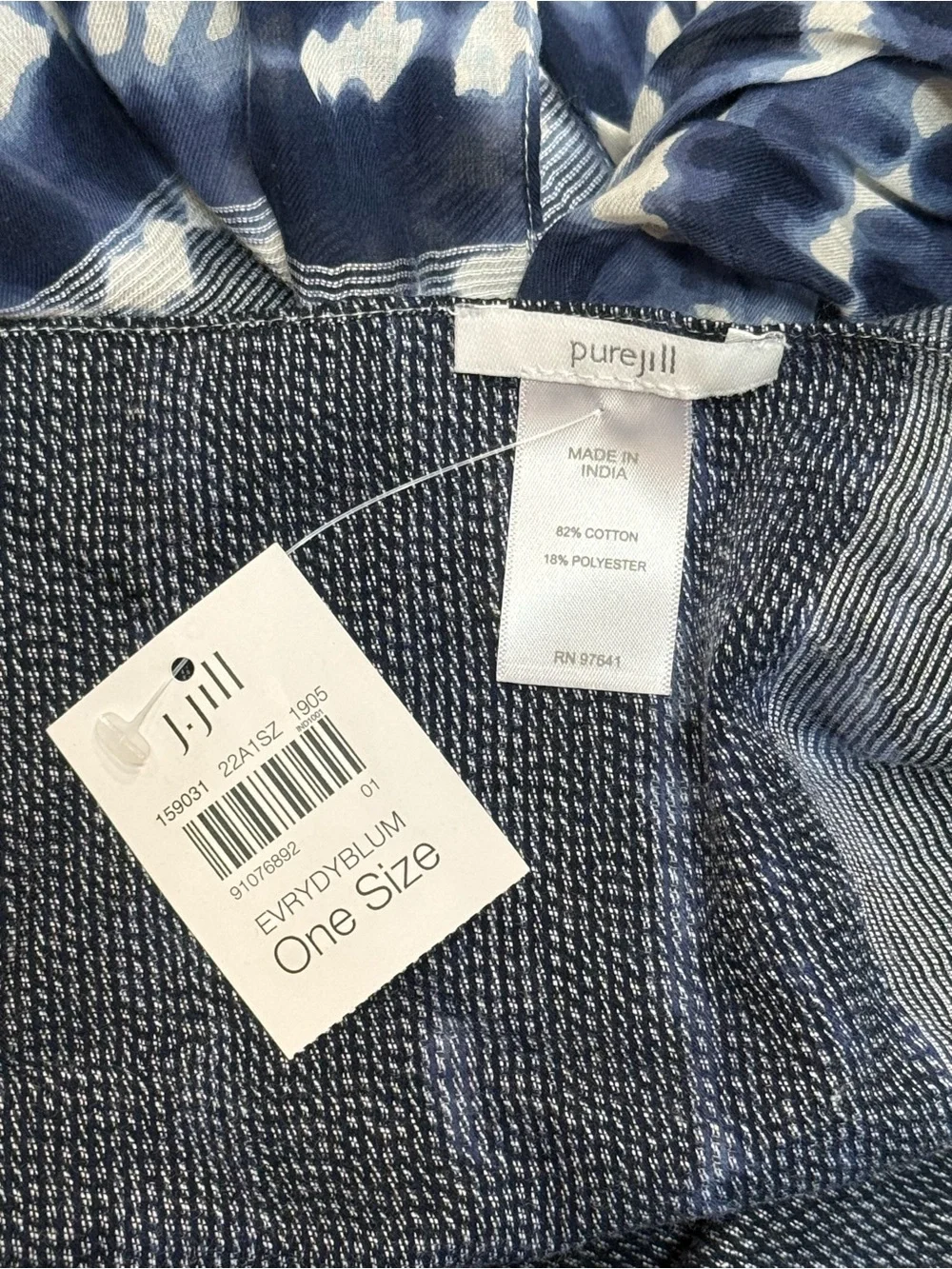 NWT J.Jill Pure Jill Blue White Ombre Dip Dye Fringe Scarf One Size